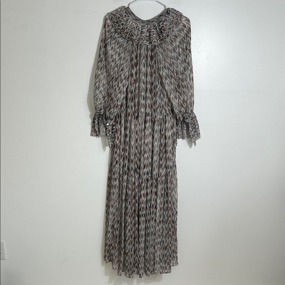 Mango Elegant Metallic And Gray Patterned Dress - image 8